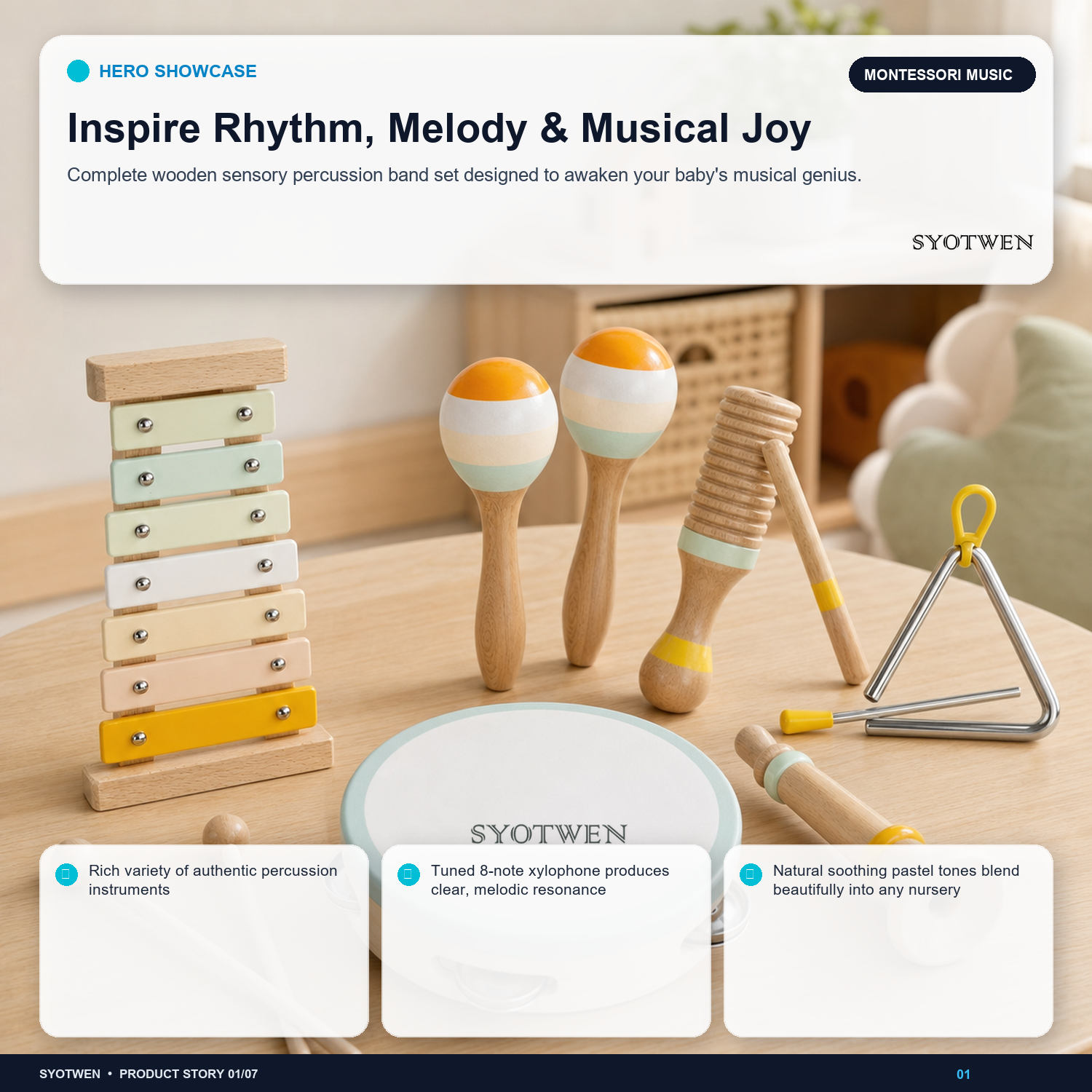 SYOTWEN Montessori Wooden Musical Percussion Instruments Set for Toddlers