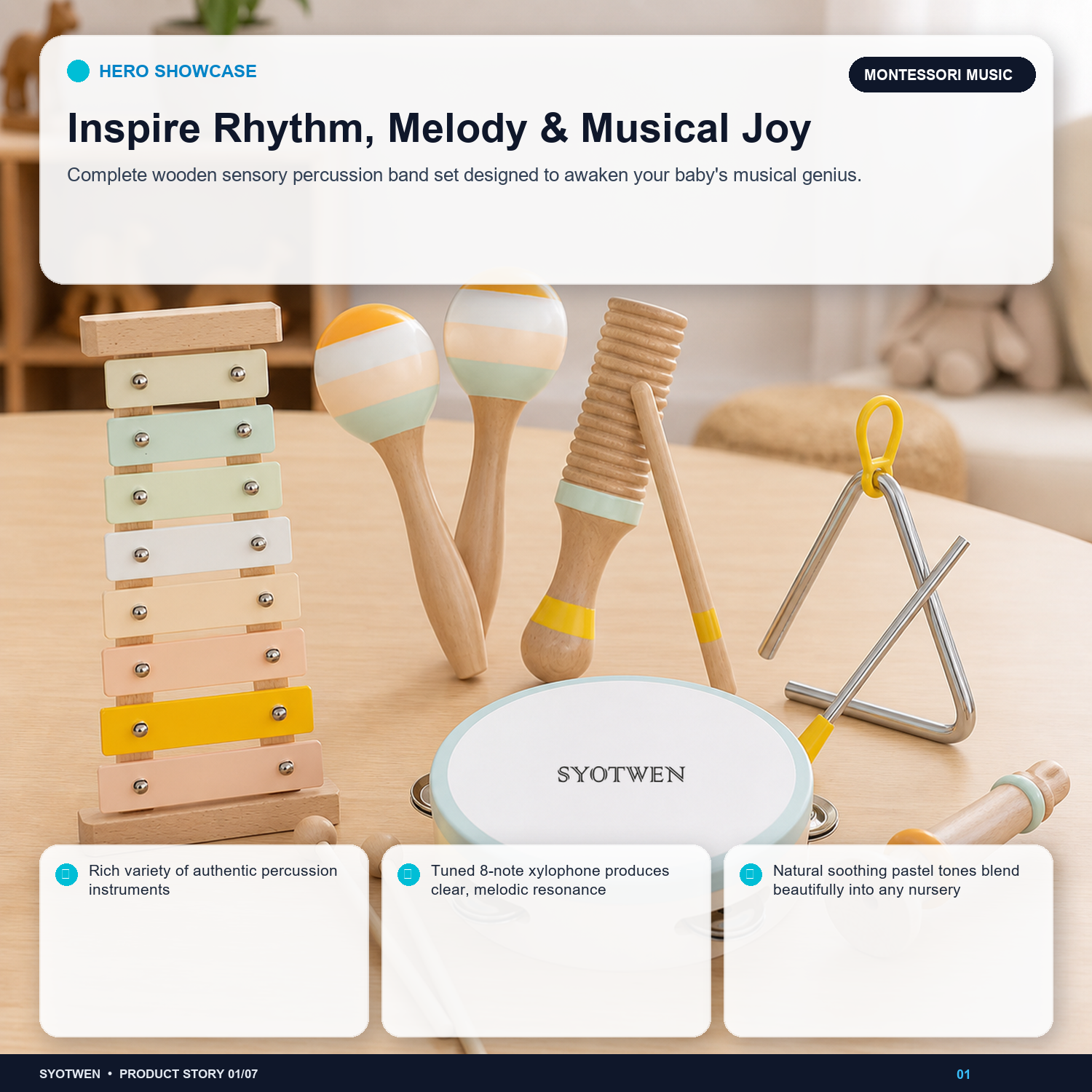 SYOTWEN Montessori Wooden Musical Percussion Instruments Set for Toddlers