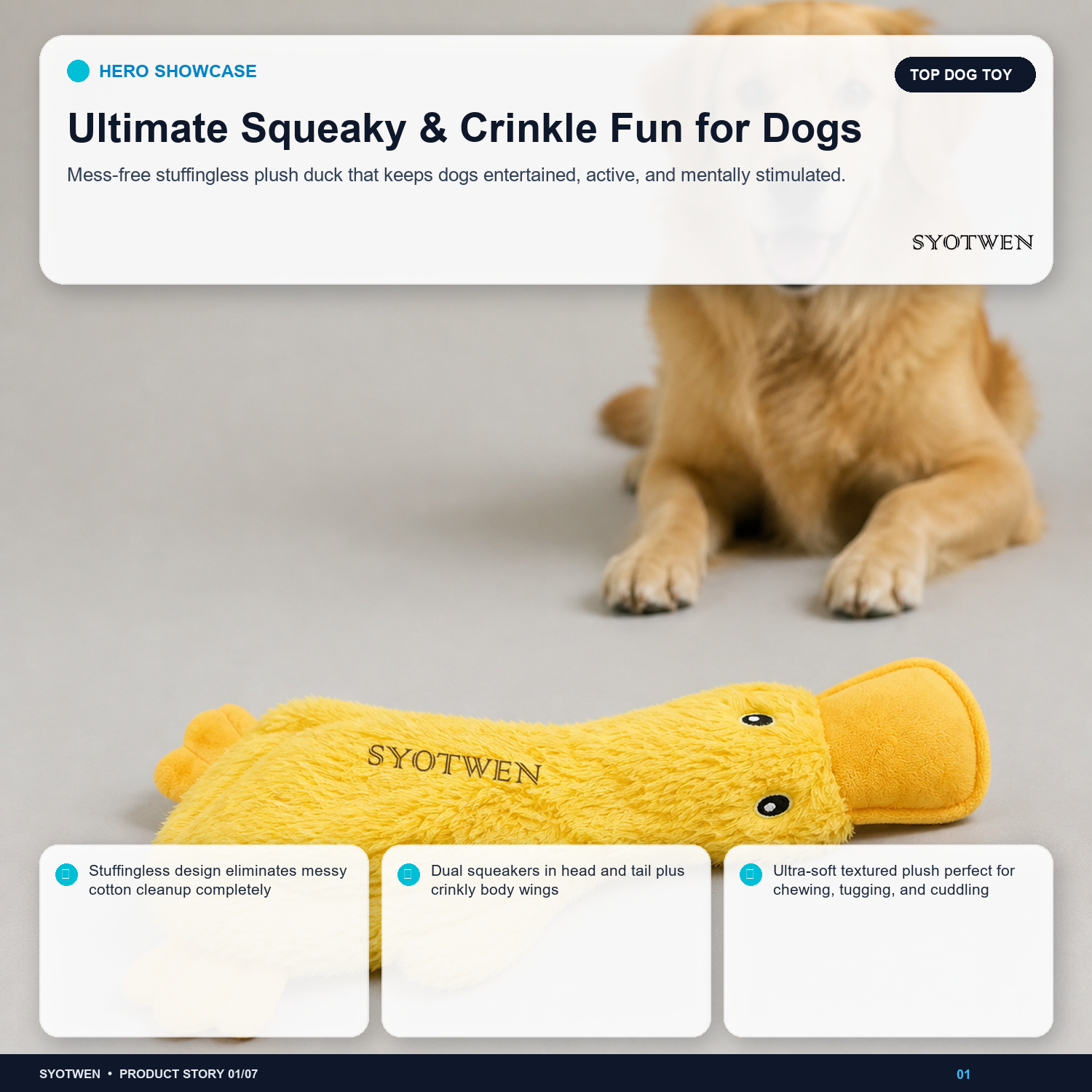 SYOTWEN Stuffingless Squeaky Plush Duck Interactive Dog Chew Toy