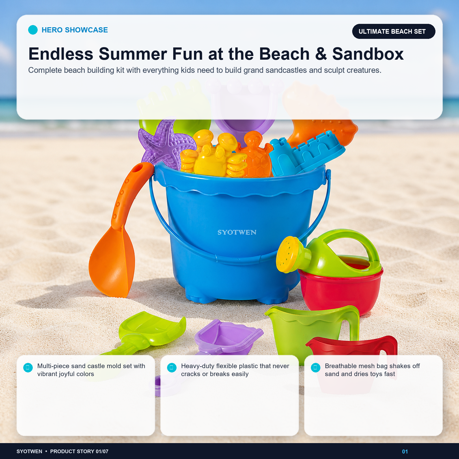 SYOTWEN Beach Sand Toys Set with Castle Bucket, Shovels, Watering Can & Molds