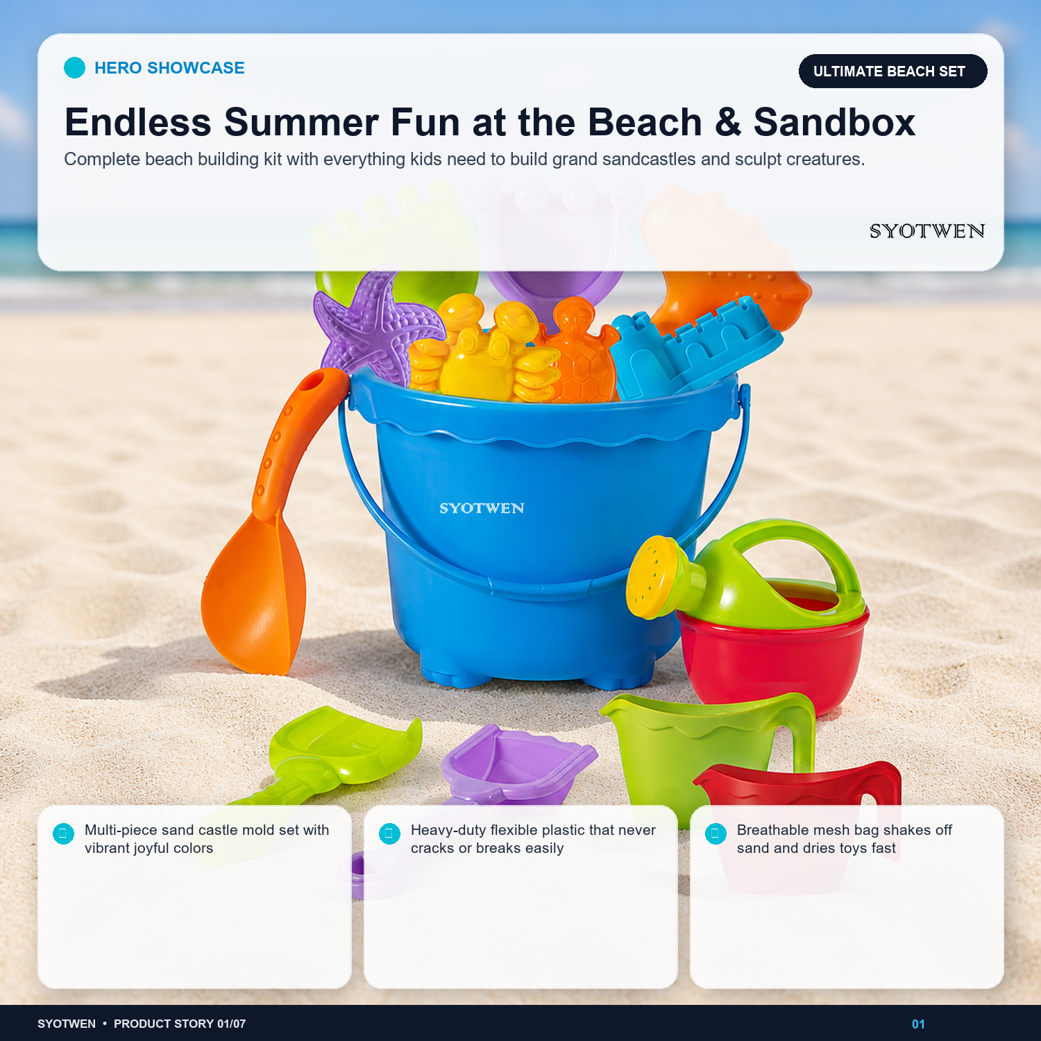 SYOTWEN Beach Sand Toys Set with Castle Bucket, Shovels, Watering Can & Molds