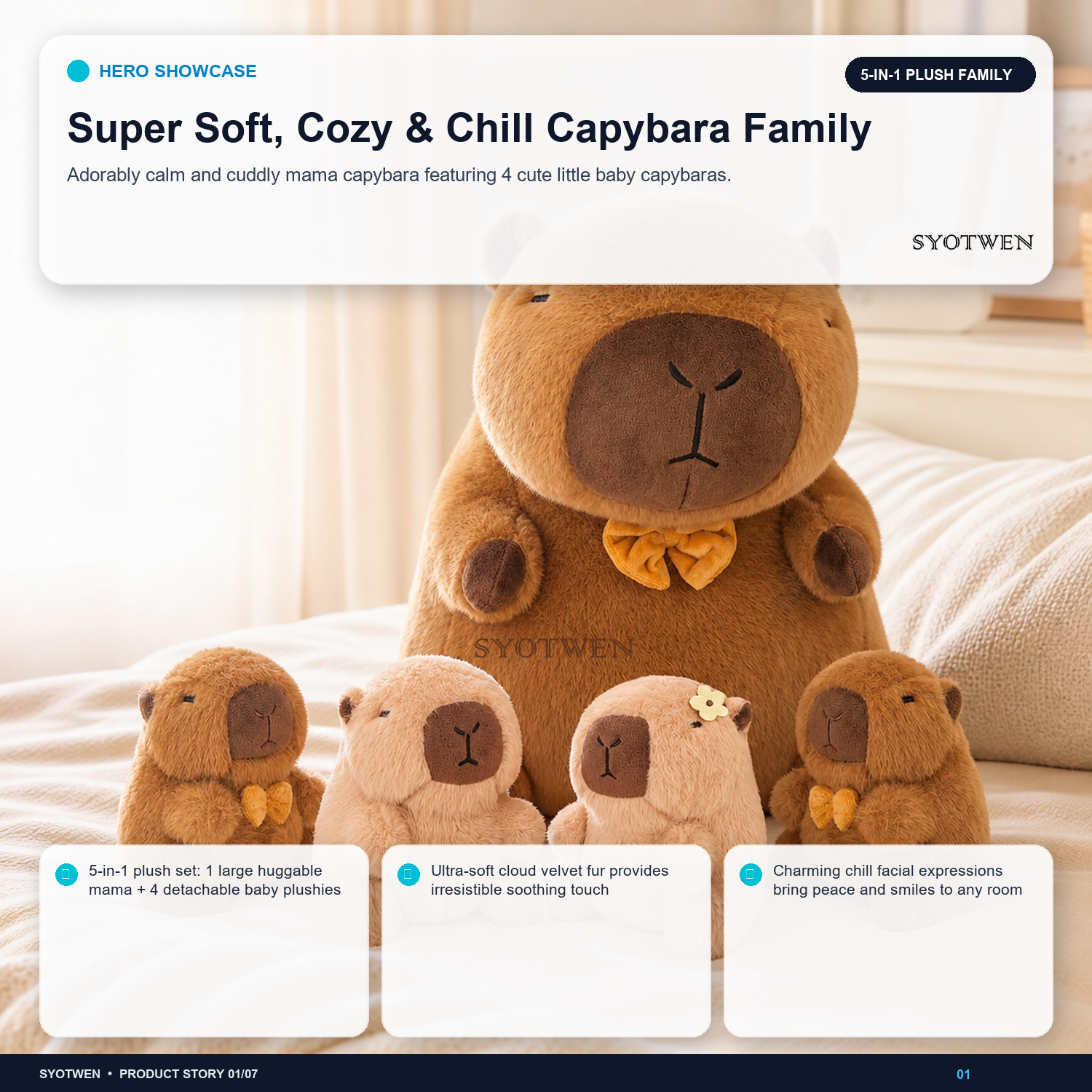 SYOTWEN Capybara Family Plush Stuffed Animal Toy & Hugging Pillow Set