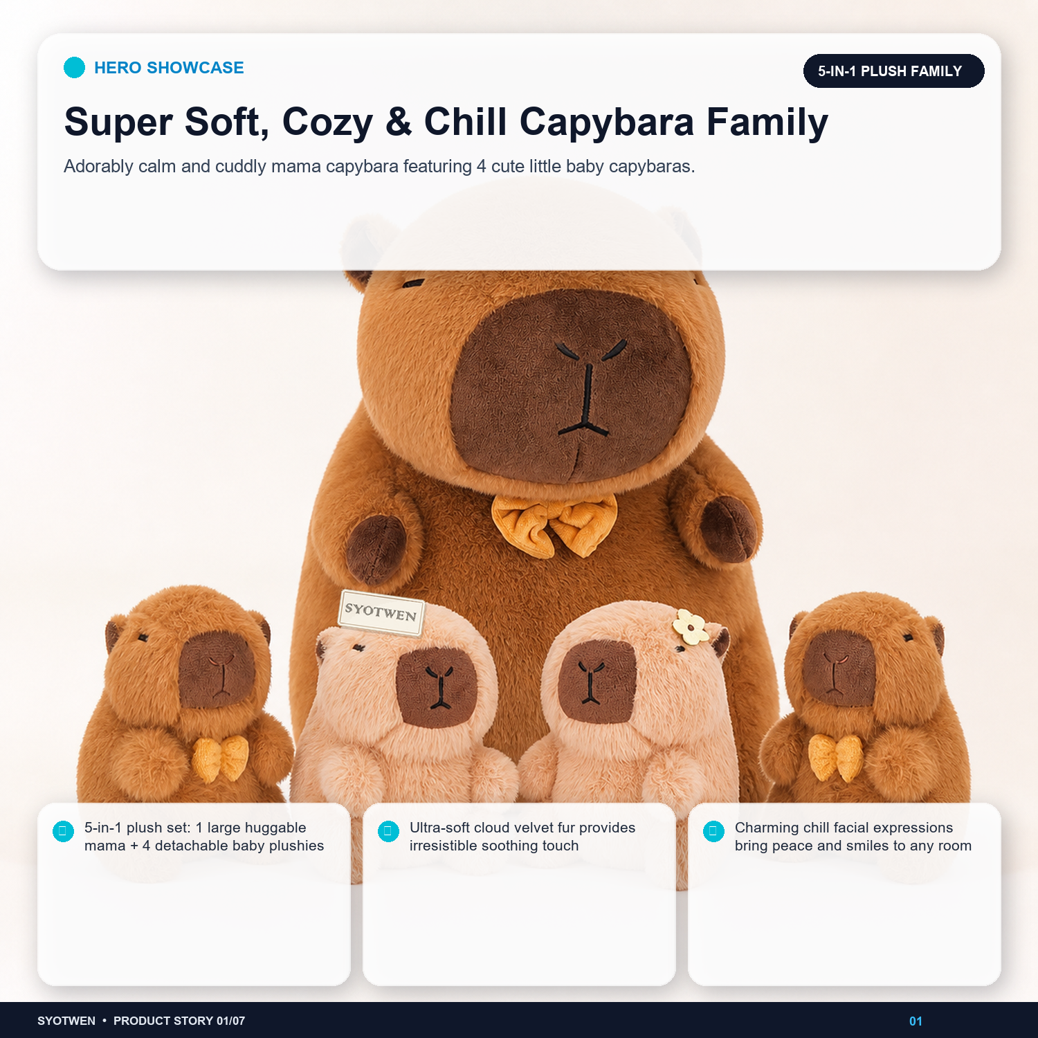 SYOTWEN Capybara Family Plush Stuffed Animal Toy & Hugging Pillow Set