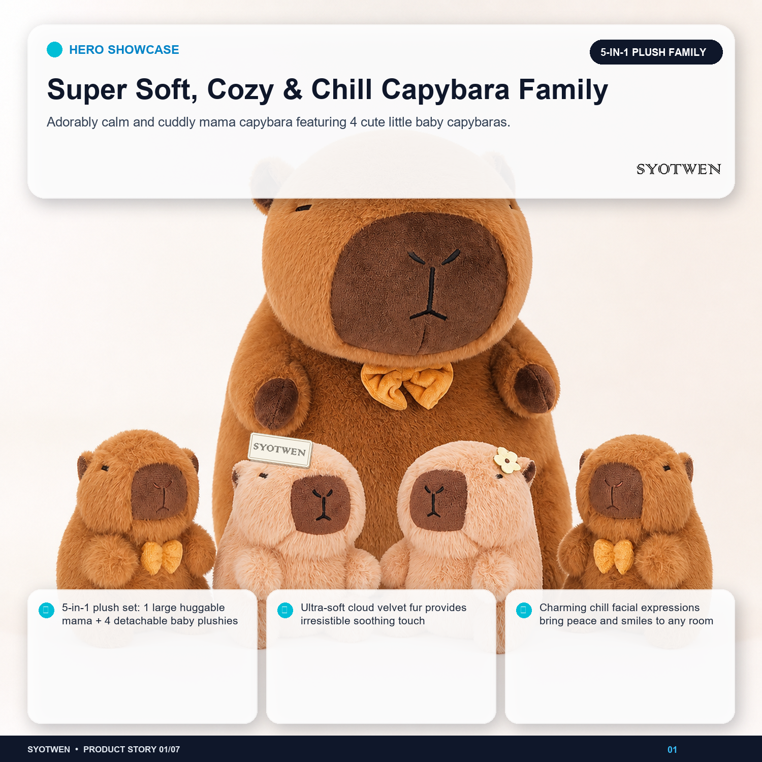 SYOTWEN Capybara Family Plush Stuffed Animal Toy & Hugging Pillow Set